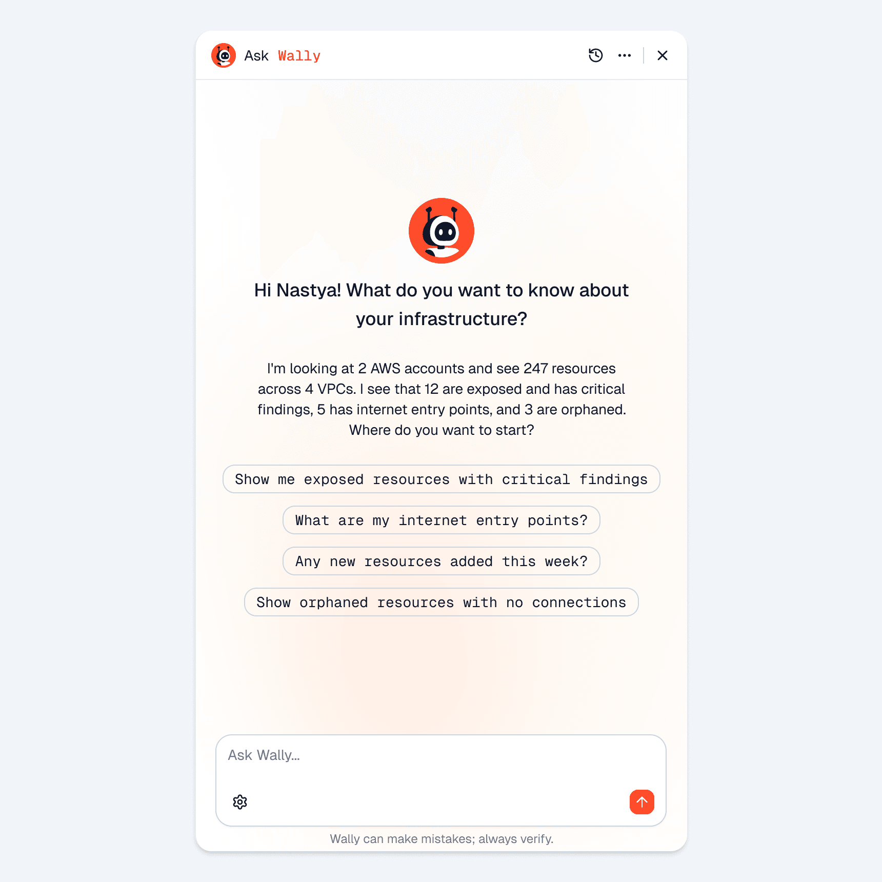 Ask Wally, the in-product AI assistant for infrastructure questions.